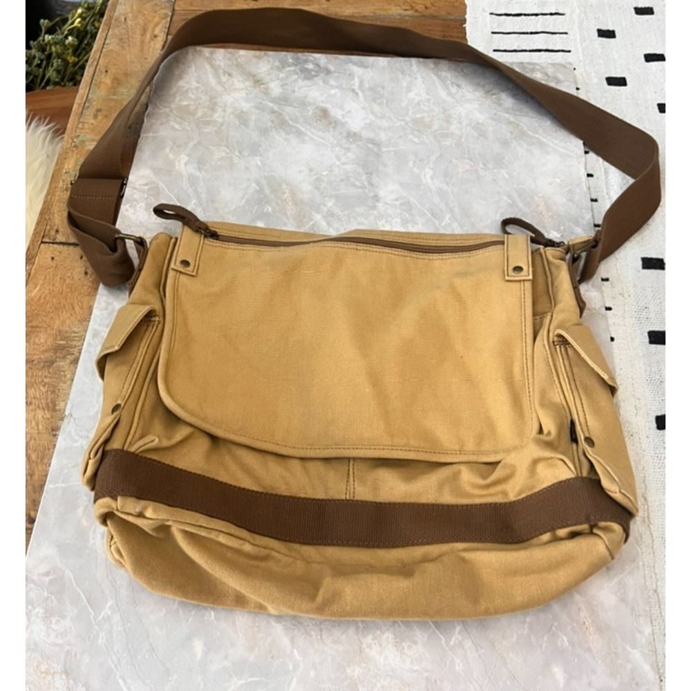 Gootium Canvas Messenger Bag 16" Tan Brown Unisex 100% Cotton
